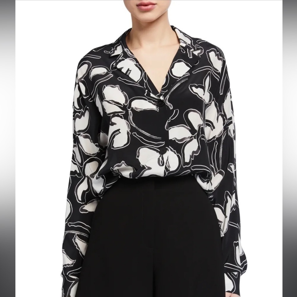 LAFAYETTE 148 NY Mariabella Vine Print Silk Button-Front Blouse
